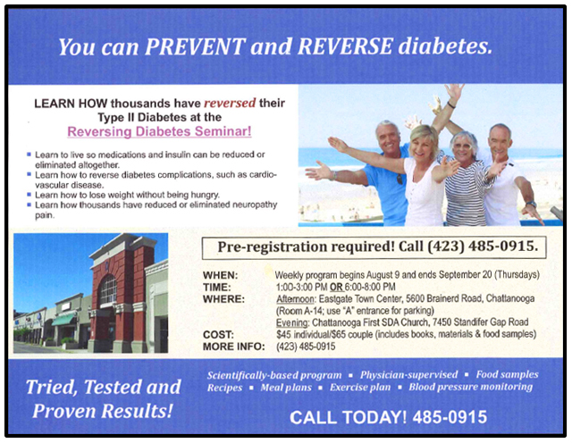 Chattanooga Reversing Diabetes Seminar August 9th through September 20th